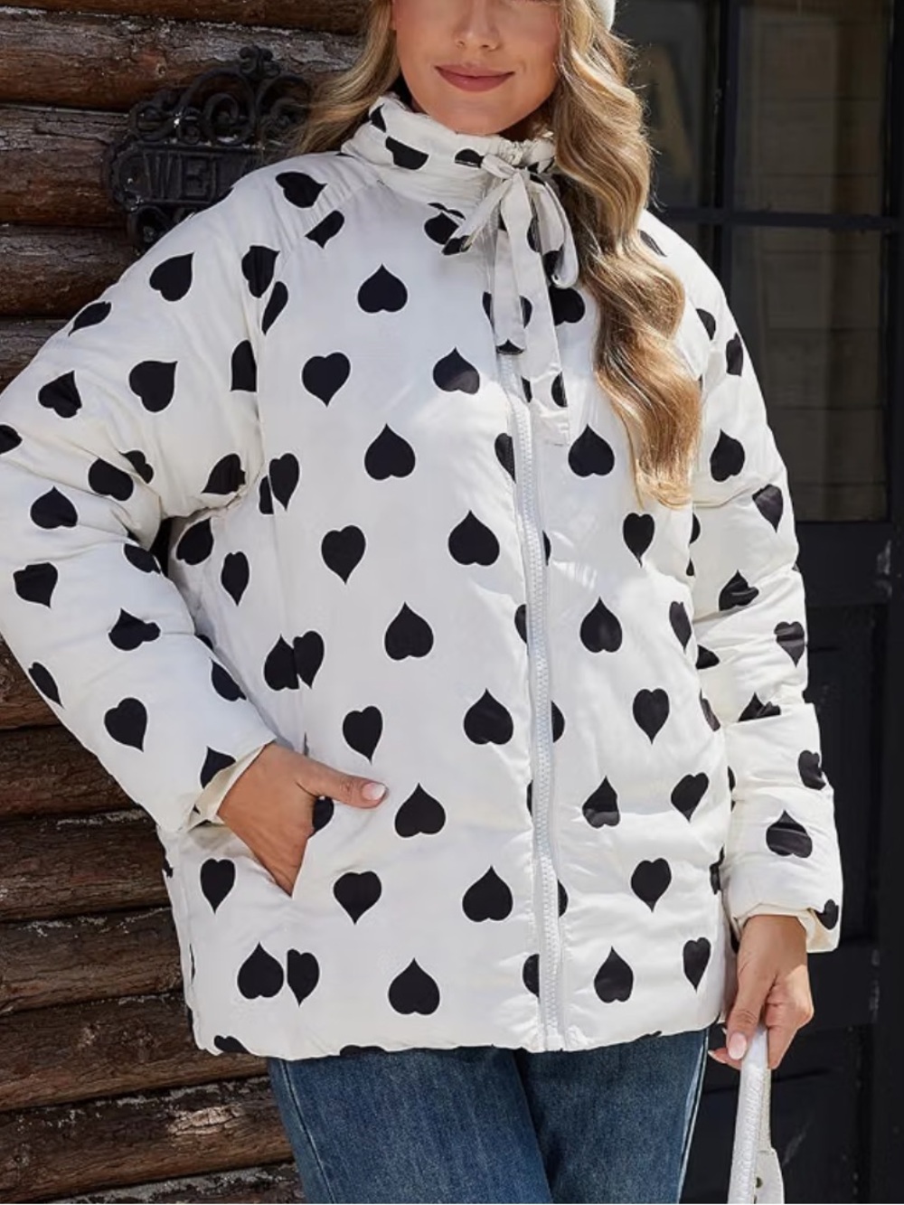 Extreme Cold Winter Heart-Print Puffer Jacket - Women's Cozy Coat